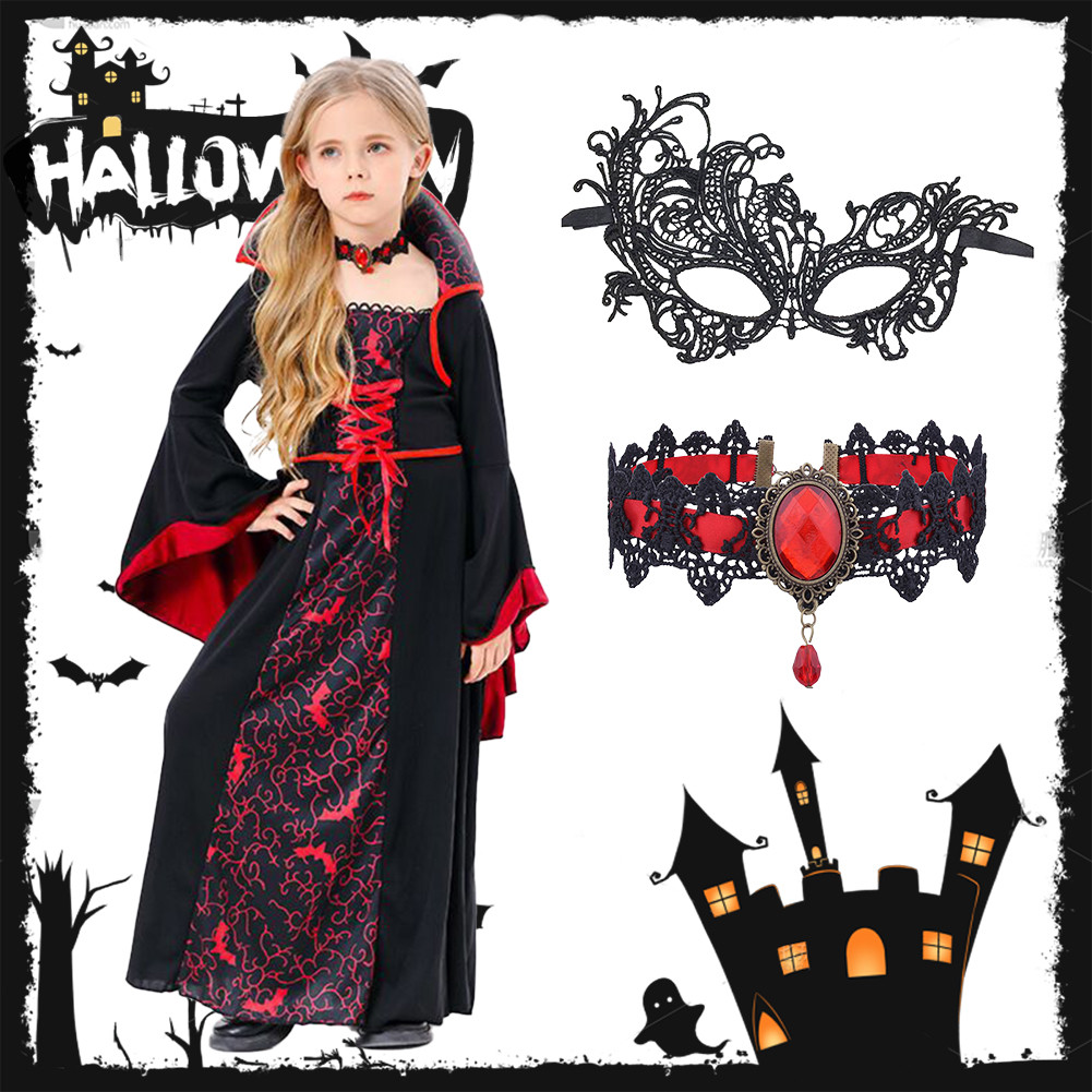 Children Halloween Costume Vampire Cloak Gothic Princess Dress for