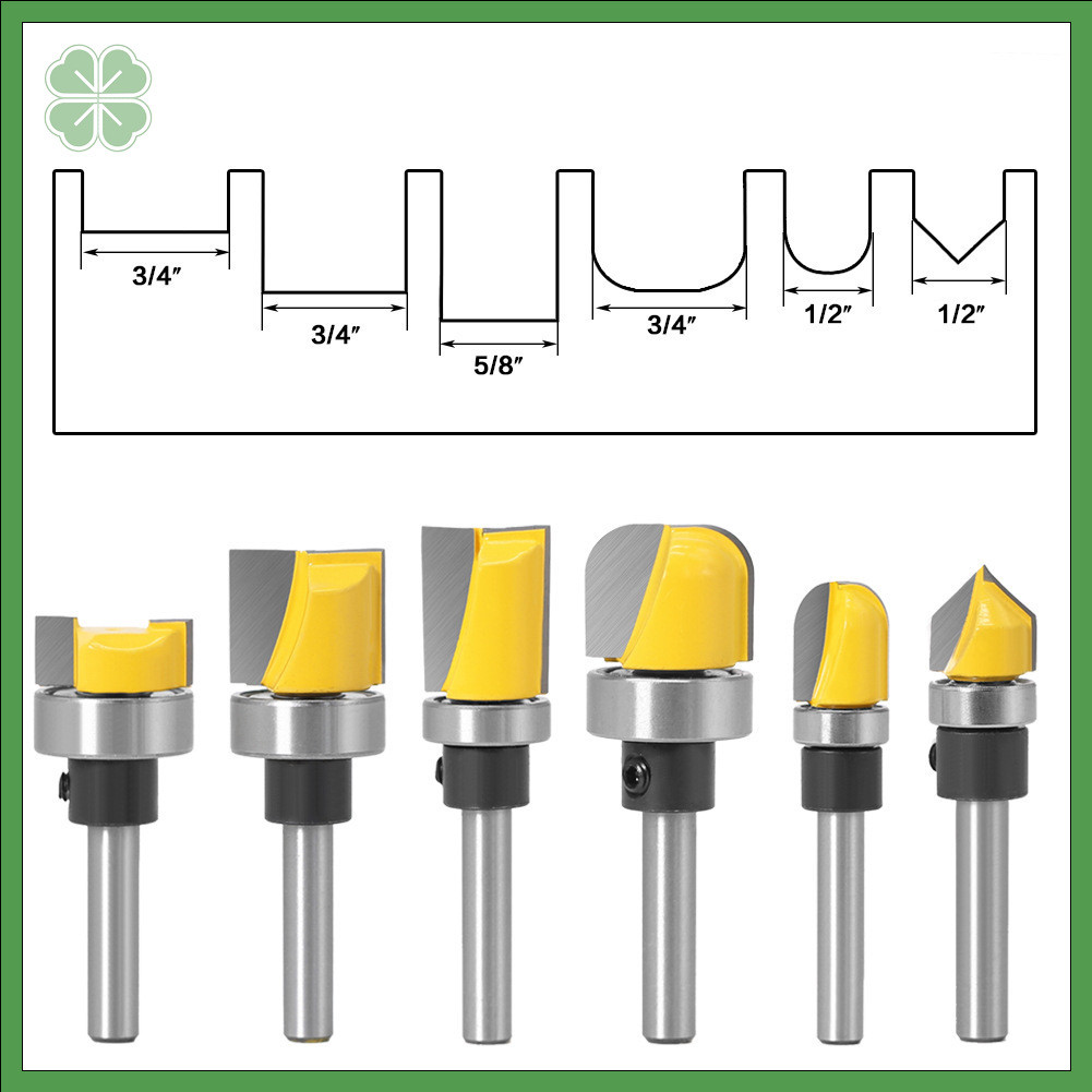 1/4 Inch Shank Pattern Slot Router Bit Set Flush Trim Round Nose V ...