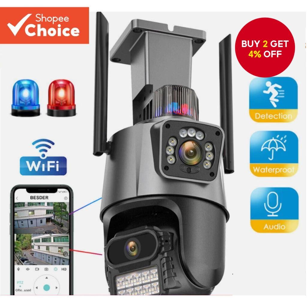 Dual Lens Outdoor Security Camera With Police Siren Tracking Light ...