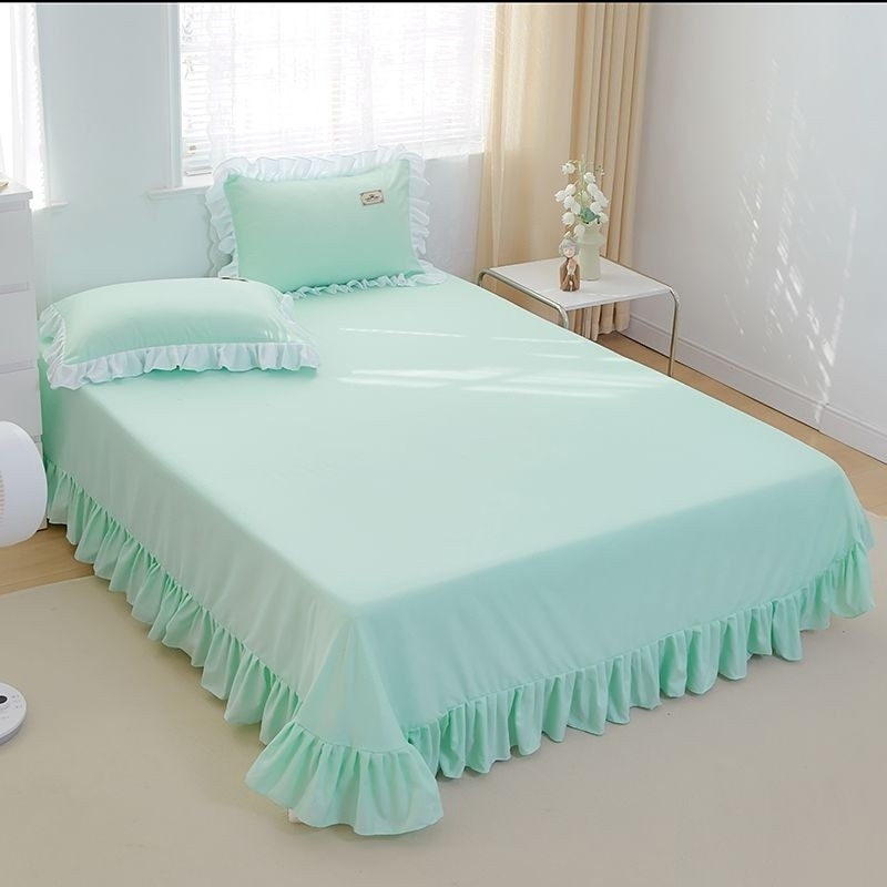 [48H Shipping] 3173Korean Style Solid Color Lace Ruffle Bed Sheet Thin ...