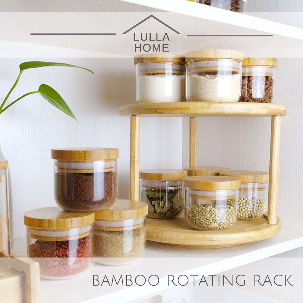 LullaHome 2 Tier Bamboo Turnable Organizer Condiment Jar Spice Rack ...