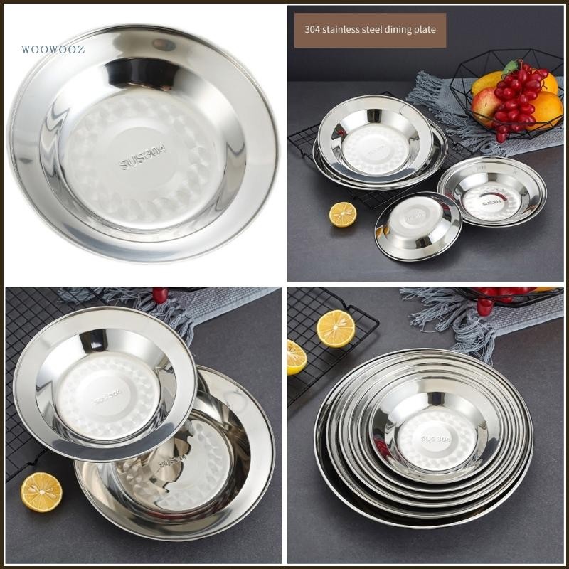 WOOW Set of 5 304Stainless Steel Dinner Plate Round Metal Dish Set for Serving Dinner