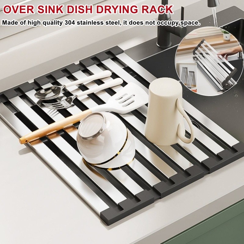 Over Sink Dish Drying Rack, Roll Up Dish Drying Rack Kitchen Sink Rack ...