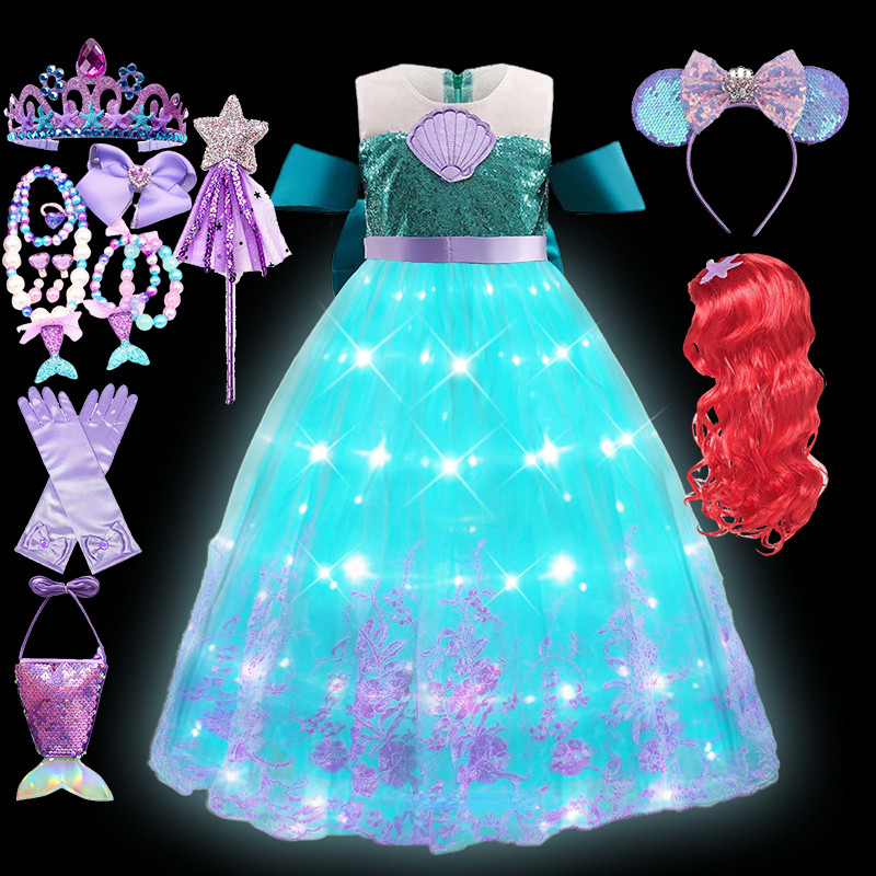 Little Mermaid Ariel Costume LED Light Up Dress Girls Princess Dresses  Cosplay Carnival Birthday Party Children Fancy Dress | Shopee Singapore
