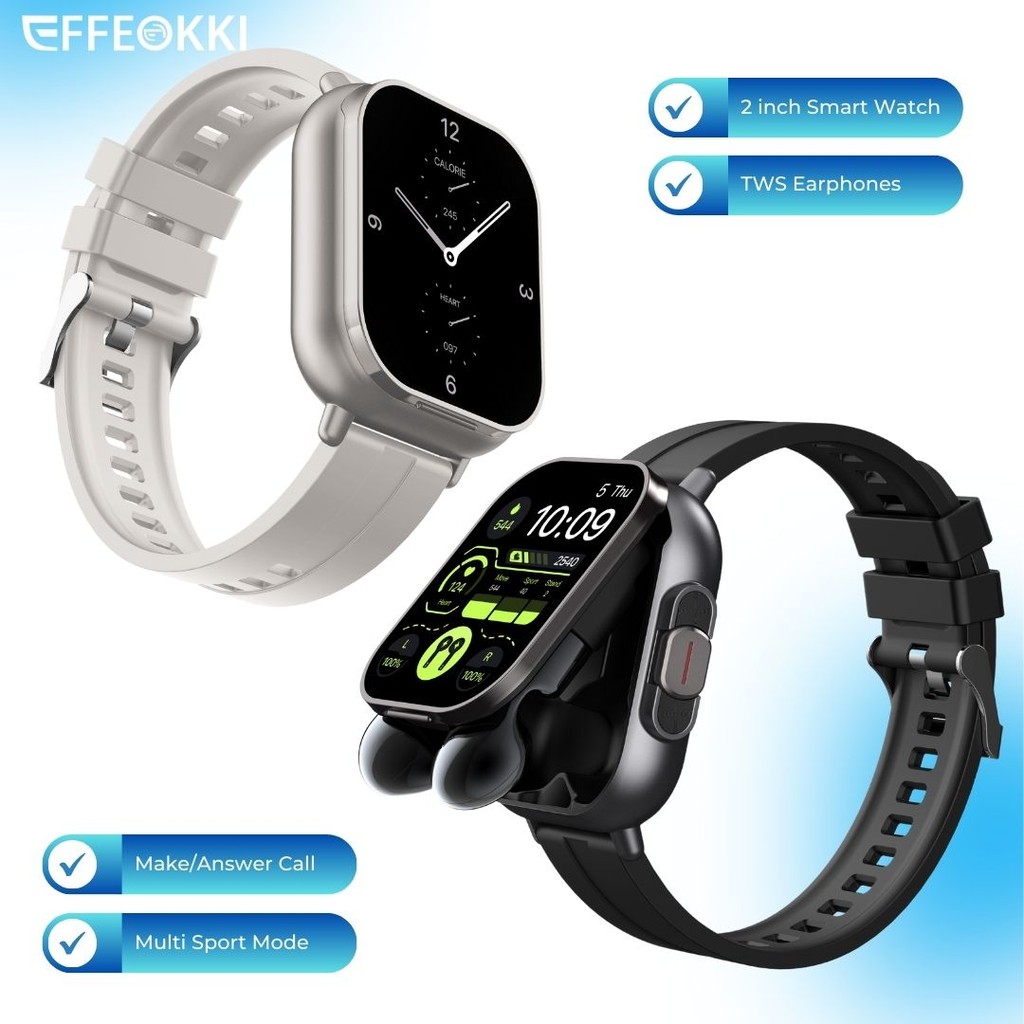 Effeokki D8 2 In 1 Smartwatch With Wireless Earbuds Man 2" Heart Rate