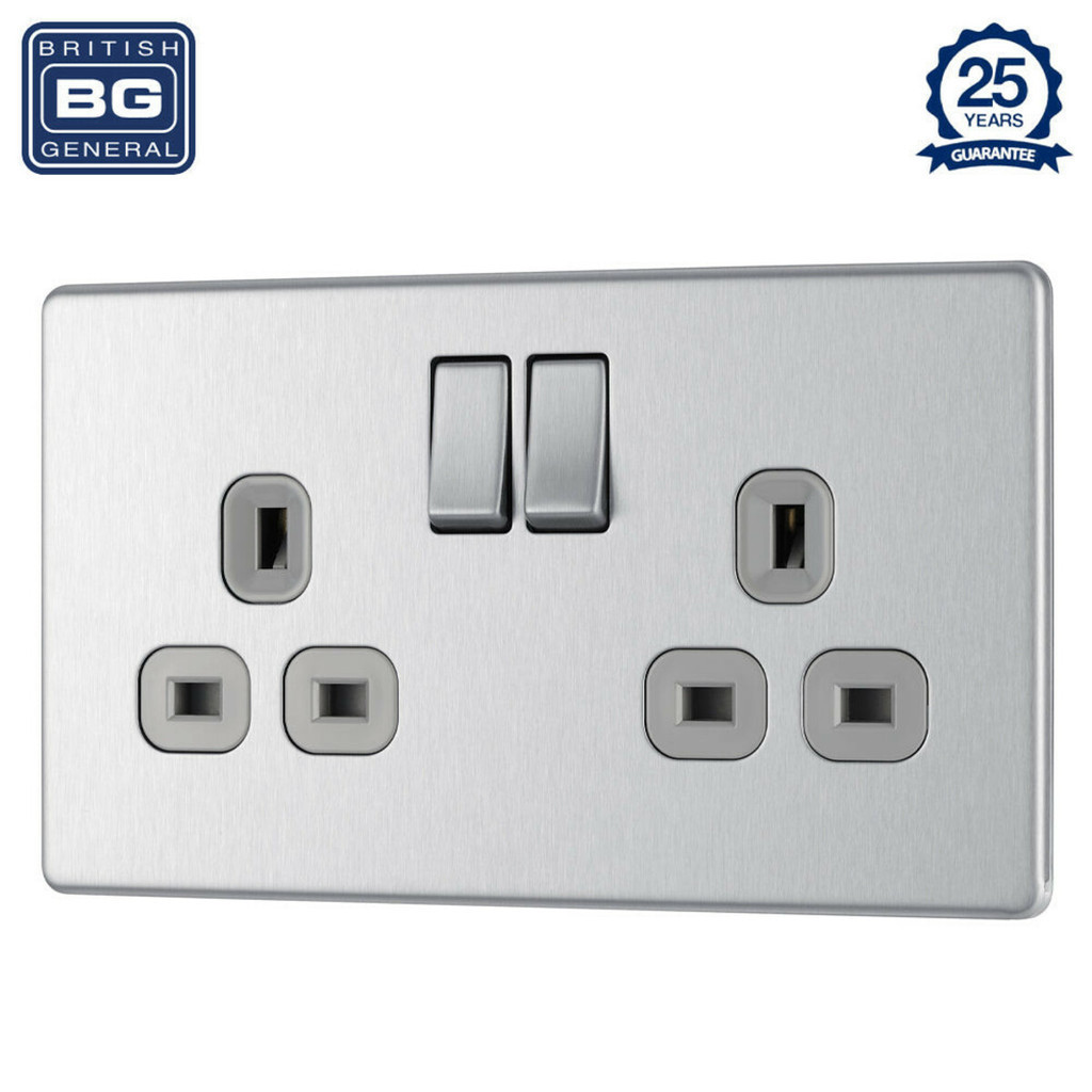 British General | FBS22G | Flatplate Screwless Double Gang Sockets with ...