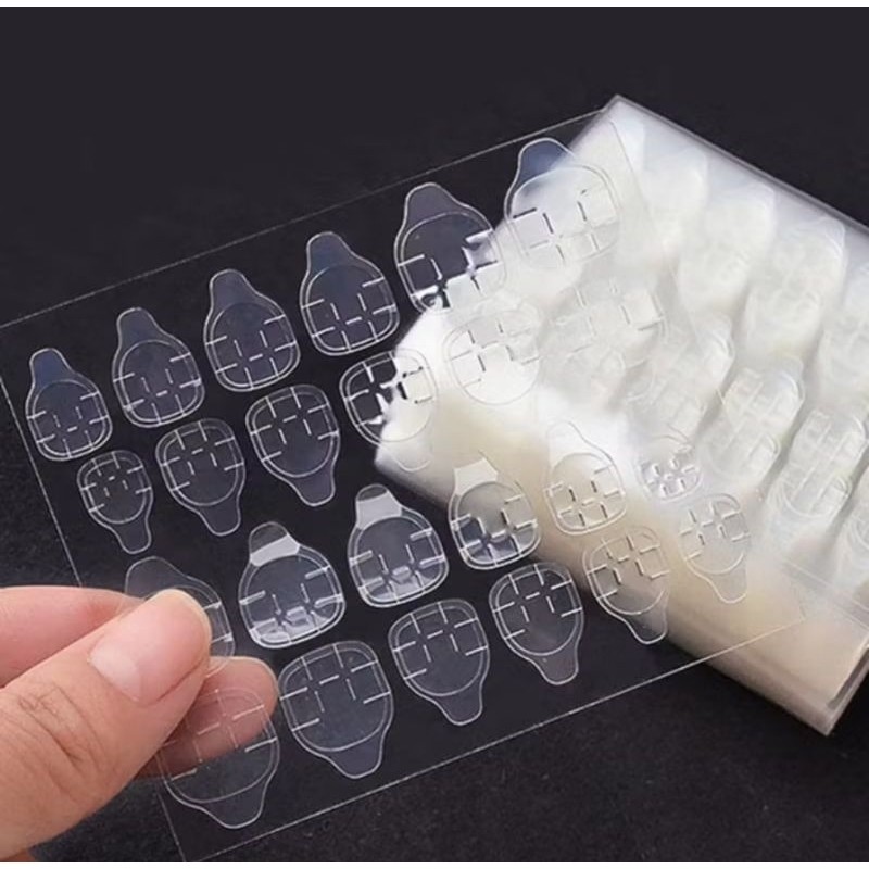1SET Lem Kuku Palsu Gel Double Tape Tempelan Sticker Kutek Transparant Aksesoris Makeup Nail Glue Jelly Tempel Stiker Warna Bening A345 - Gambar 3