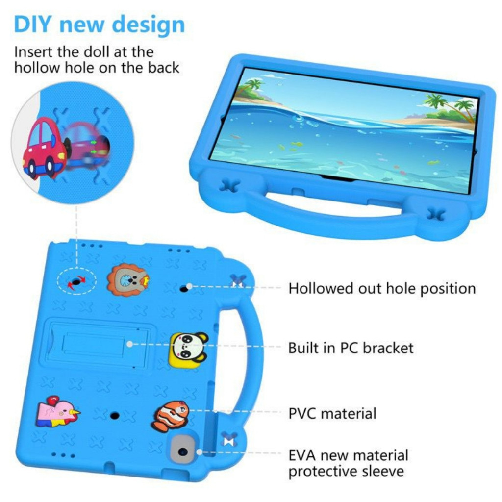 Case Kids Lucu iPad Gen 10 10.9" Air 4 5 6 Pro 11" 2018-2024 Mini 1 2 3 4 5 6 7 Gen 7 8 9 10.2" Gen 5 6 Air 1 2 9.7" Air 6 12.9"/13" 2024 Casing Tablet Anak Handle Softcase With Stand Holder Shockproof - Gambar 3
