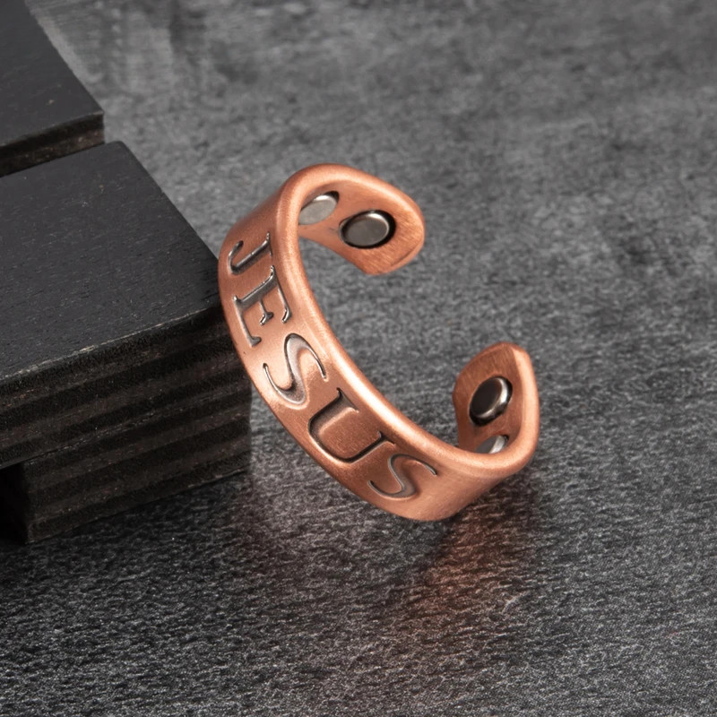 Pure Copper Magnetic Rings JESUS Open Cuff Adjustable Jewelry Vintage ...