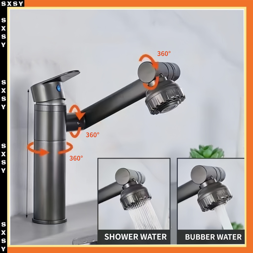 SG Stock,Copper 360 Degree Rotatable Water Faucet Hot Cold Bathroom ...