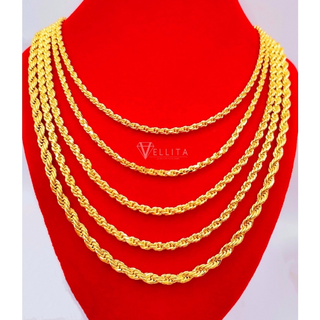 [VJ]Cop916 Necklace “String” Chain 3mm-8mm 999.9 Bangkok Gold Plated ...