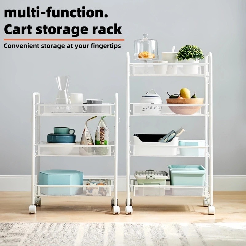 3-4Tier Utility Storage Rack Cart on Wheels Multi-Purpose Organizer ...