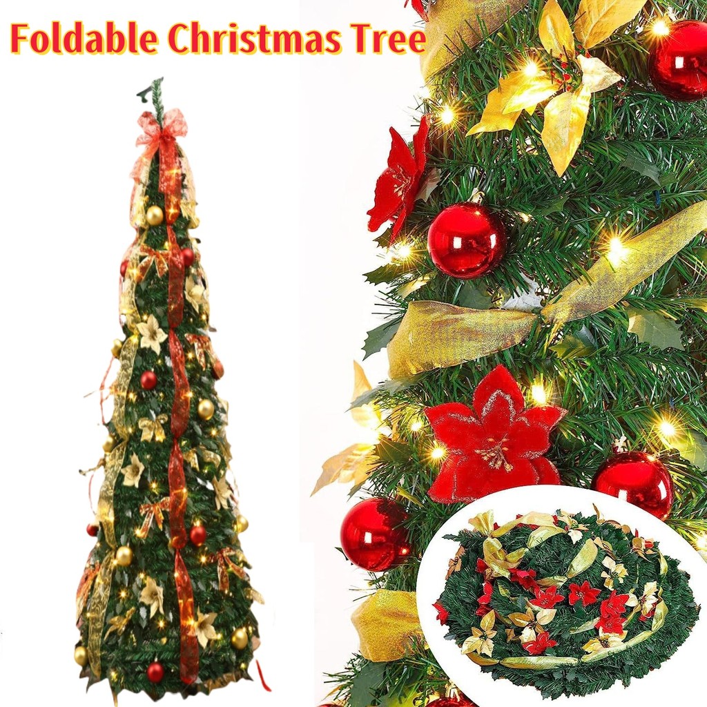 Foldable Christmas Tree Pop Up Artificial Tinsel Slim Christmas Tree ...