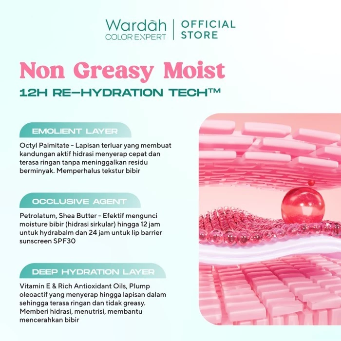 WARDAH Lip Balm Hydrabalm Lip Care 4 g Pelembab Bibir dengan SPF 15 Petrolatum Murni 100 Lip Balm Lip Balm Bibir Liptint Anak Sekolah Lipstik Lipstick Lip Glossy - Makeup - Gambar 4