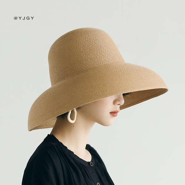 topi pantai wanita topi pantai Yinji Guyu Hepburn Style Big Brim Straw ...