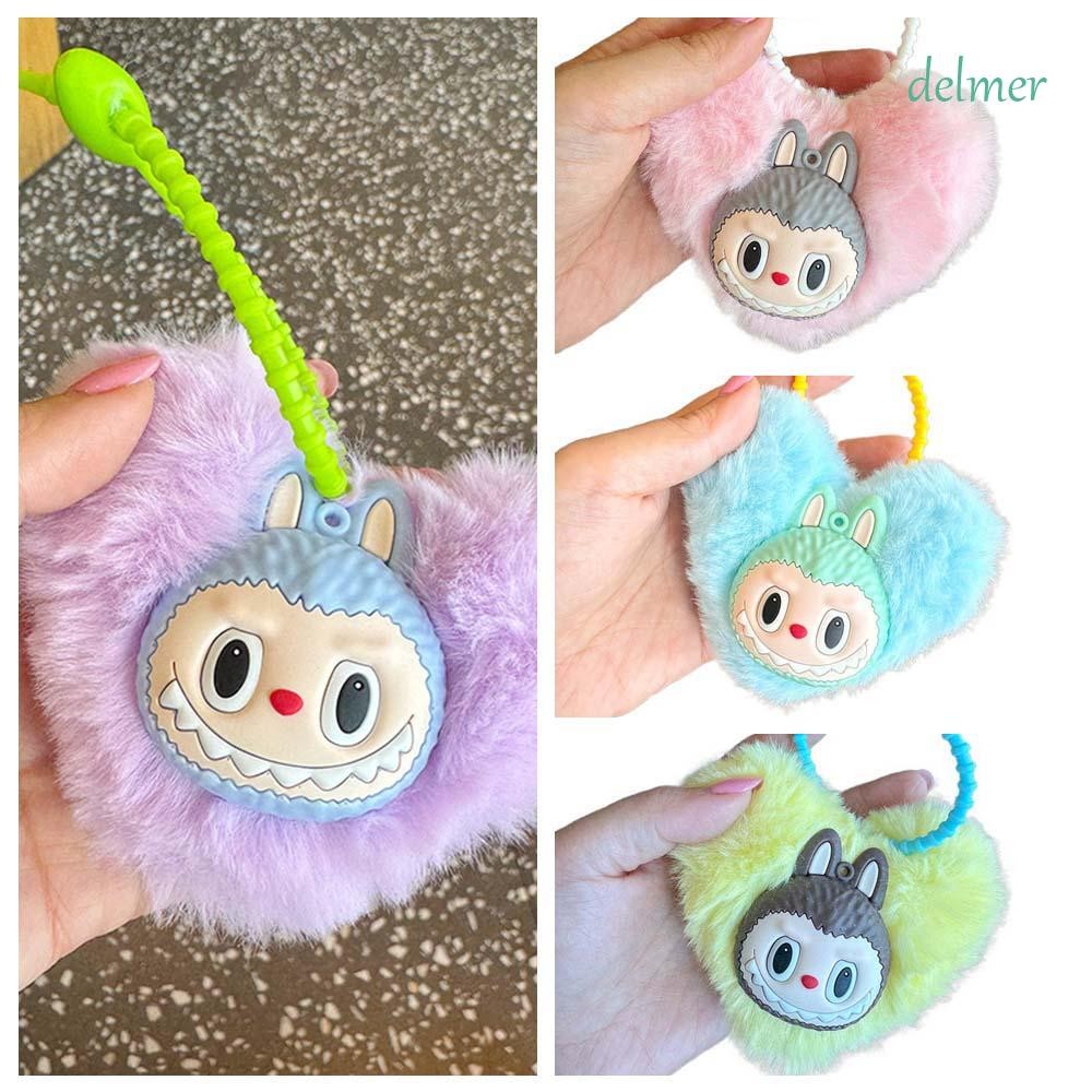 DELMER 4 Colors Labubu Keychains, Plush Cartoon Dolls Popmart Labubu ...