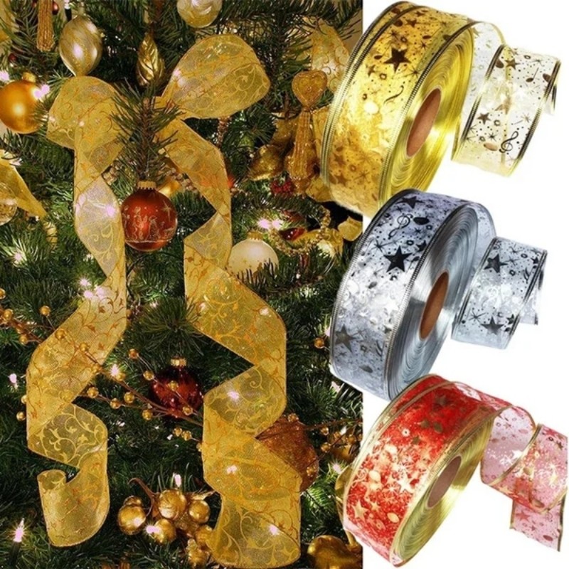 2M Silver Hot Stamping Ribbon Five Pointed Star Christmas Tree ...