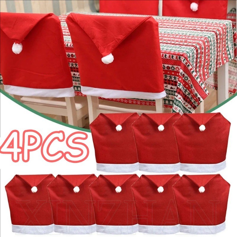4-Piece Santa Hat Car Headrest Covers - Universal Fit For Most Cars, SUVs, Vans - Christmas Car Decoration