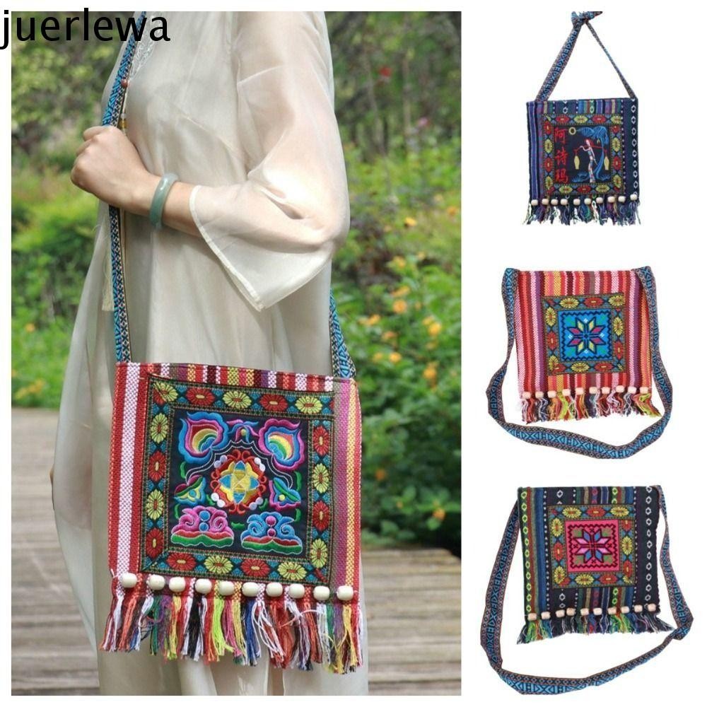 JUERLEWA Ethnic Style Crossbody Bag Bohemian Chic Vibrant Vintage Tassel Bag Gift Embroidered Square Colorful Floral Messenger Bags Women Shopee Singapore