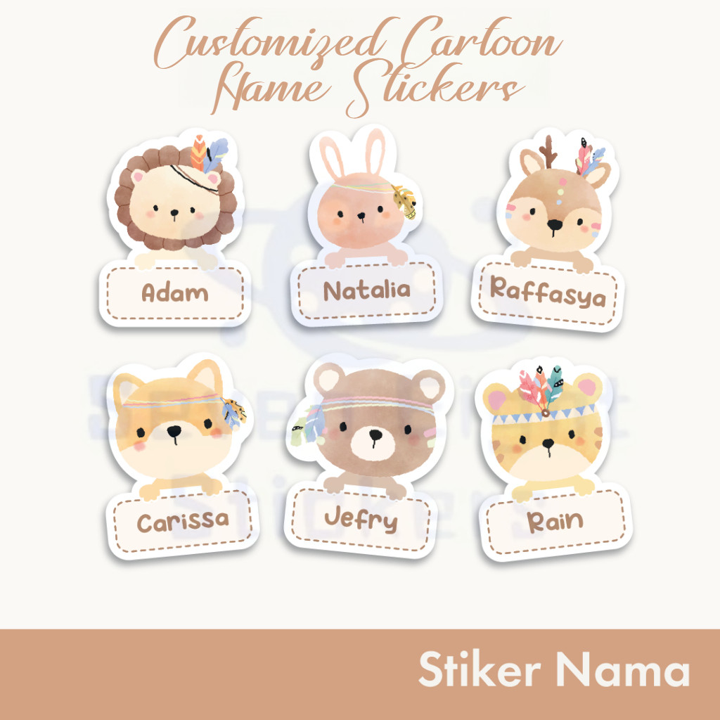 Personalized Customized Cartoon Name Stickers | Waterproof Name ...