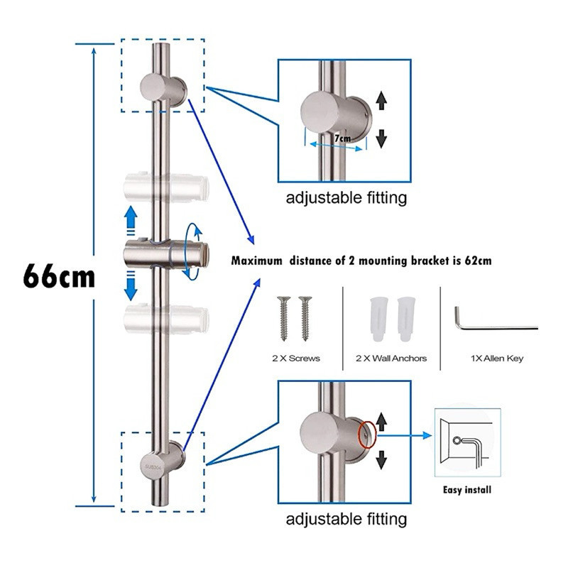 SG FAST DELIVERY 304 Stainless Steel Sliding Bar Shower head Holder ...
