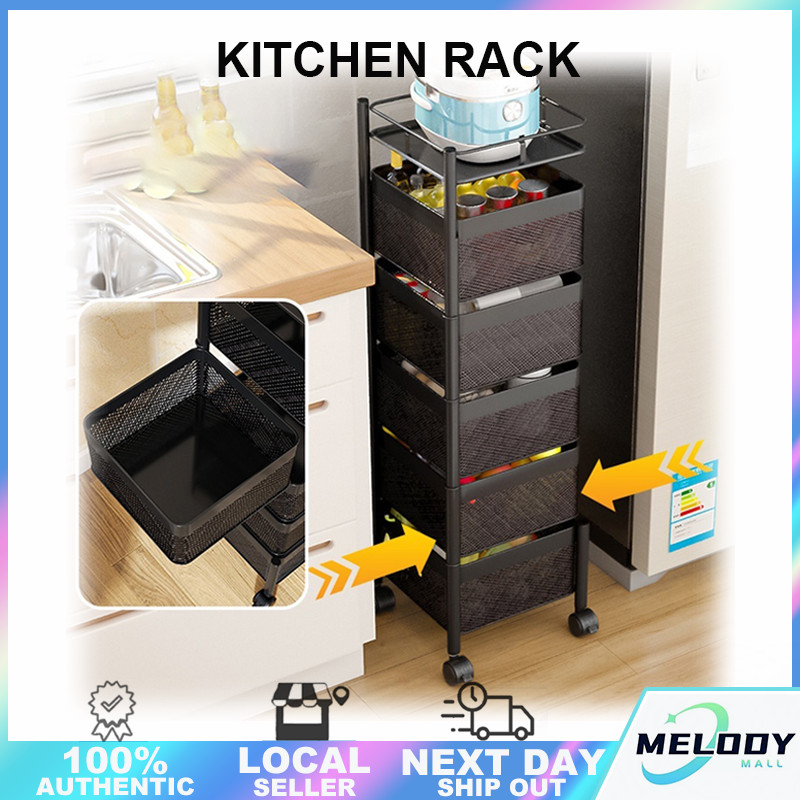 ⭐SG Stock⭐Kitchen Rack-Rotating Trolley Rack Kitchen Trolley Rack ...
