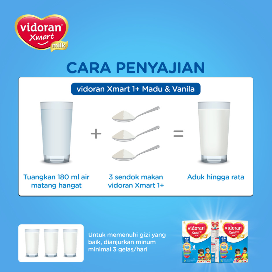 VIDORAN PAKET 2 PCS XMART MILK 1+ 3+ 5+ 800GR VANILA MADU COKELAT SUSU FORMULA ANAK 800 GR SSKD - Gambar 2