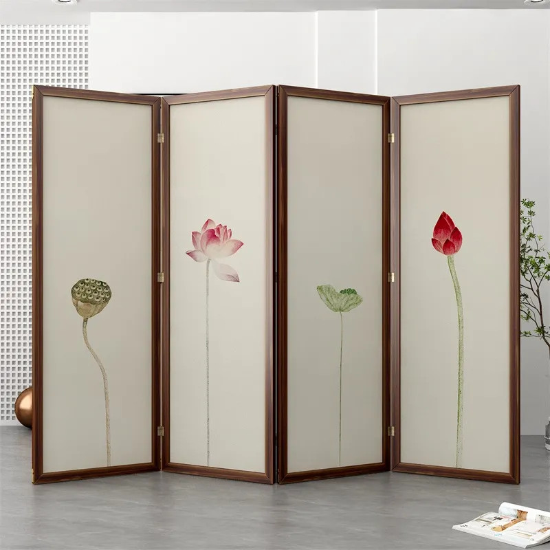 Chinese screen partition living room Zen lotus foldable mobile entrance