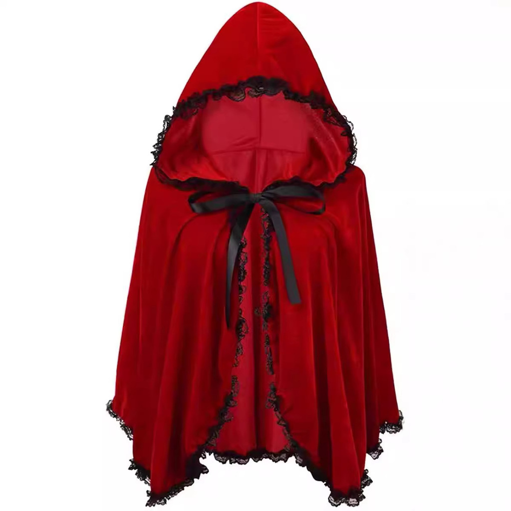 Velvet Red Riding Hooded Velvet Cloak Halloween Christmas Cosplay Party ...