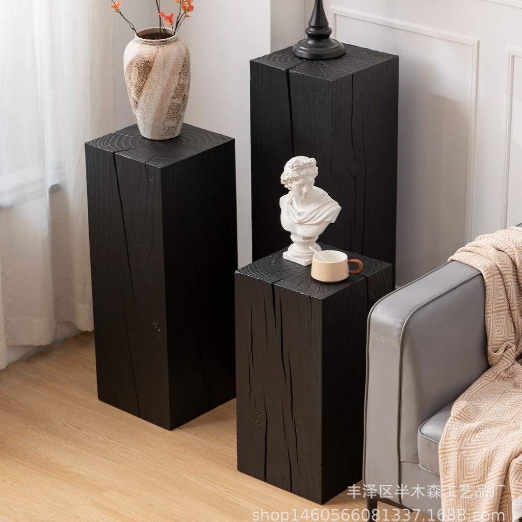 Nordic Solid Wood Square Block a Block of Wood Or Stone Side Table Log ...