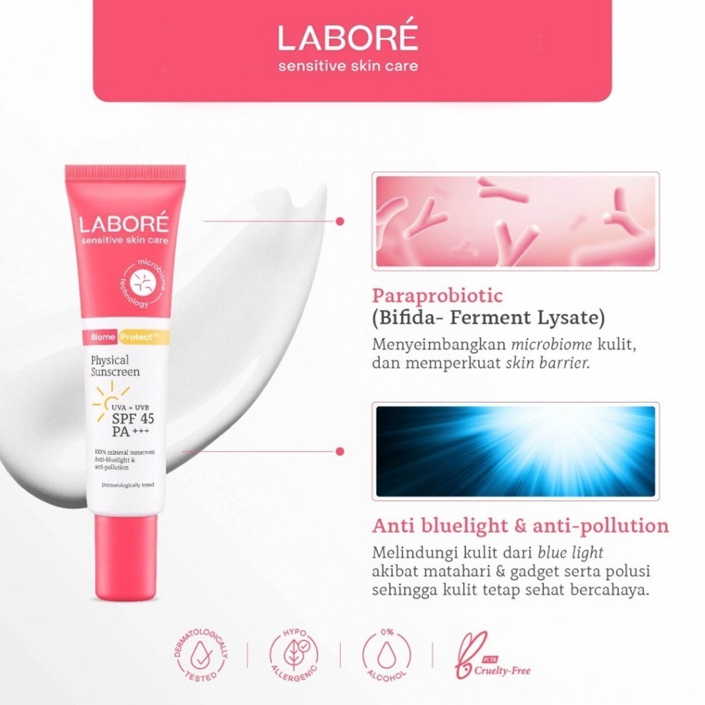 LABORE Sensitive Skin Care BiomeProtect Physical Sunscreen SPF 50 PA+++ / Merah Jingga Official - Gambar 4