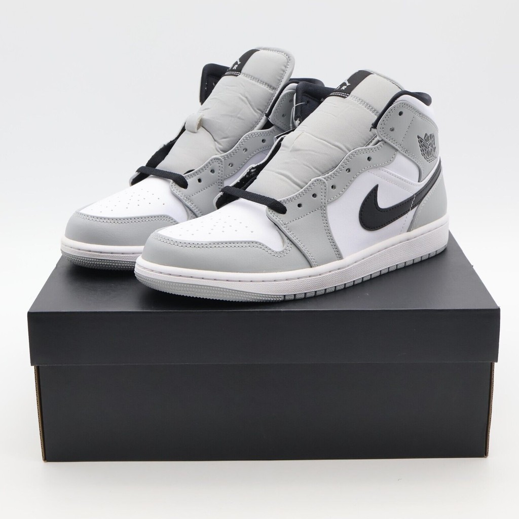 554724-092 Nike Air Jordan 1 Mid Light Smoke Grey Black White (Men's ...