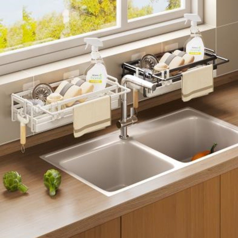 Punch Free Wall Mounted Kitchen Rag Rack Sink Multifunction Storage ...