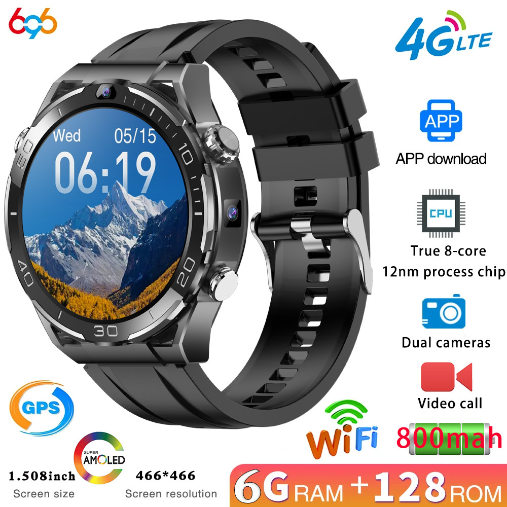 696 New 6 128GB Smart Watch Heart Rate Health Monitor GPS Waterproof SIM Card Dual Camera 4G Video Call Smartwatch Men Lady App Download JT7 Shopee Singapore