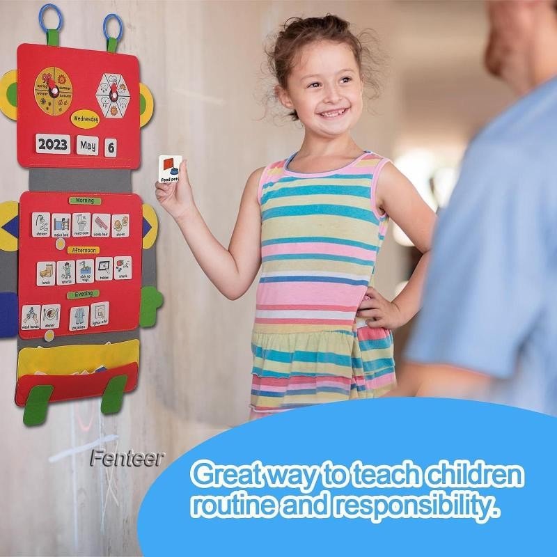 [Fenteer] Visual Schedule Pocket Chart Robot Back Board Visual Schedule ...