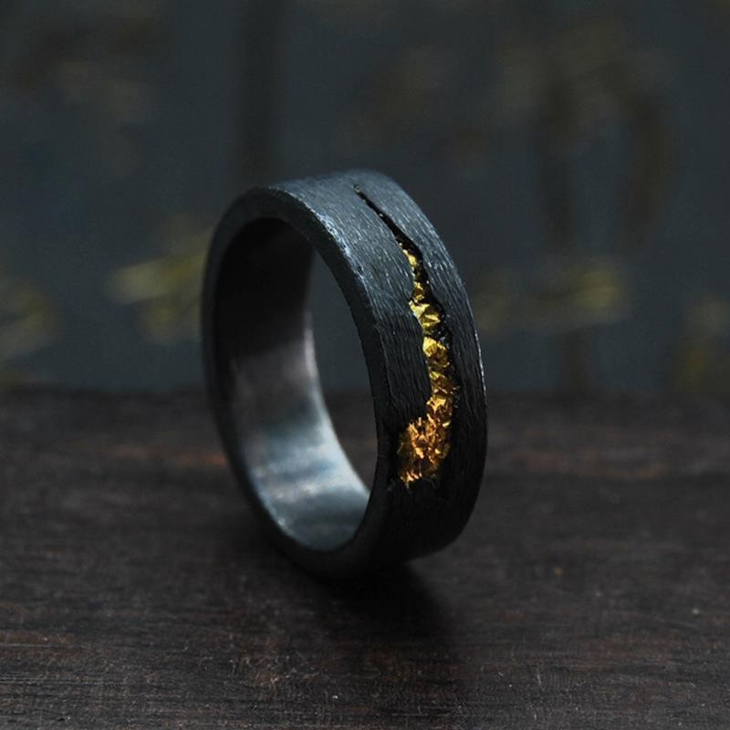 Luxurious Black Gold Opening Ring for Men Simplicity Trendy Flame ...