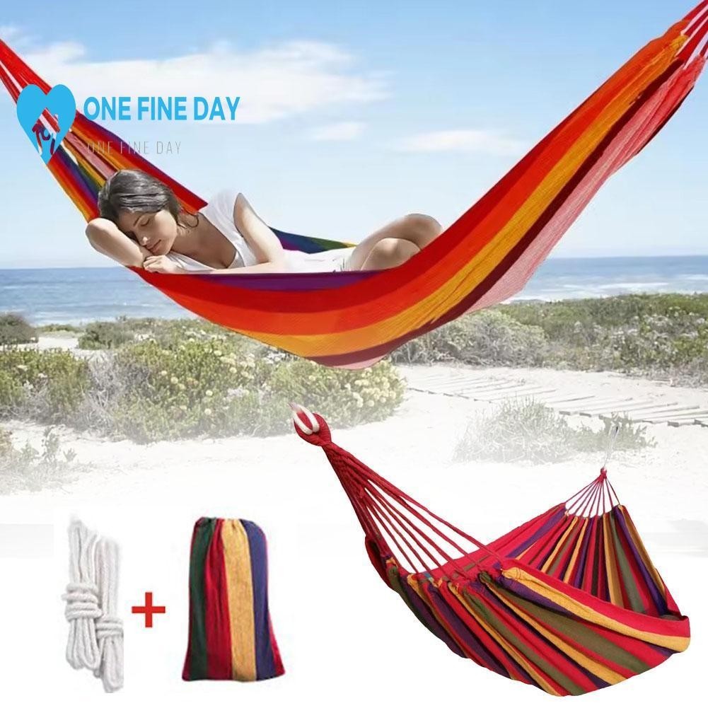 Portable Hammock Outdoor Camping Hammock With Cotton Rope Canvas Storage Bag C4q6