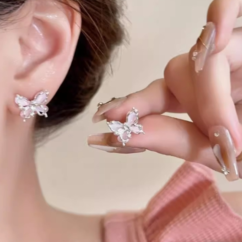 Pink Butterfly Cat Eye Stone Earrings for Women Exquisite Korean Style New Earring Shopee Singapore