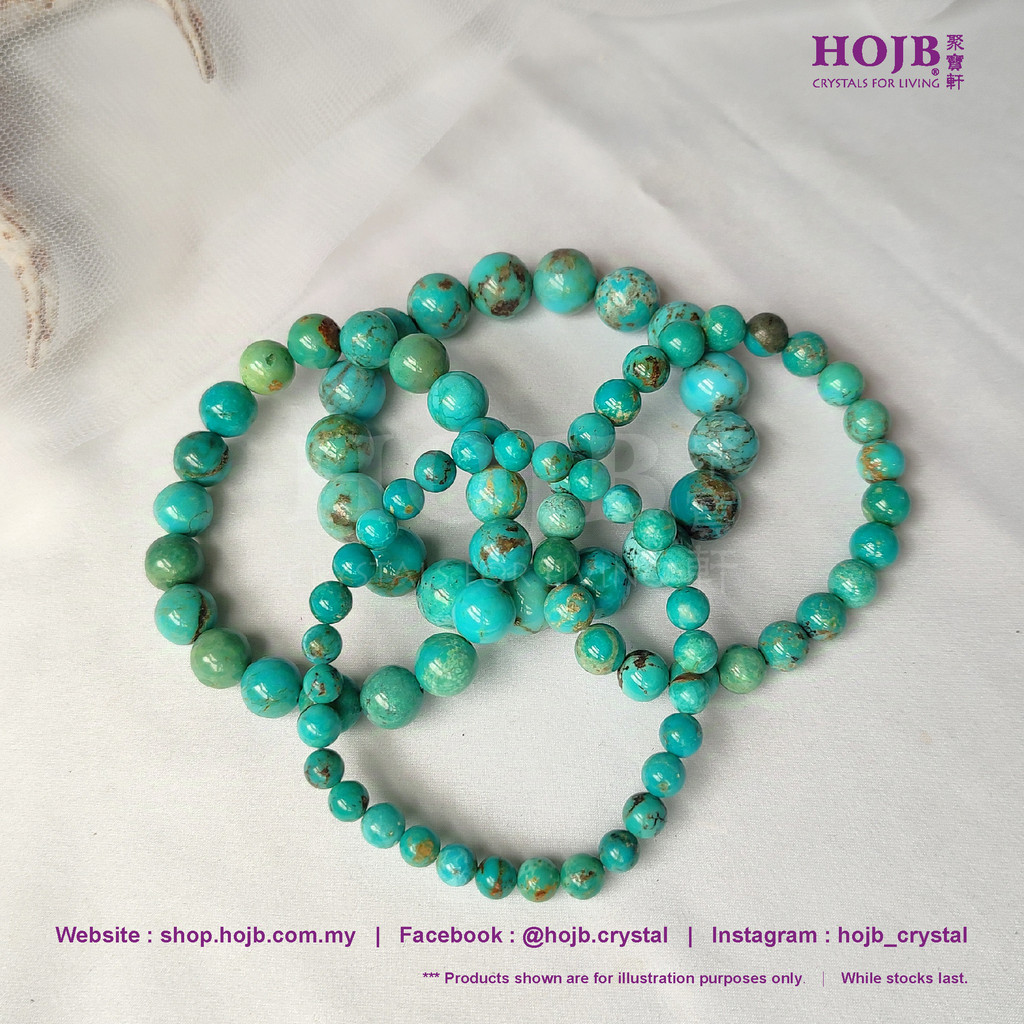HOJB Natural Hubei Turquoise 3A Beads Bracelet 6-12mm 聚寳軒天然湖北土耳其石(绿松石 ...