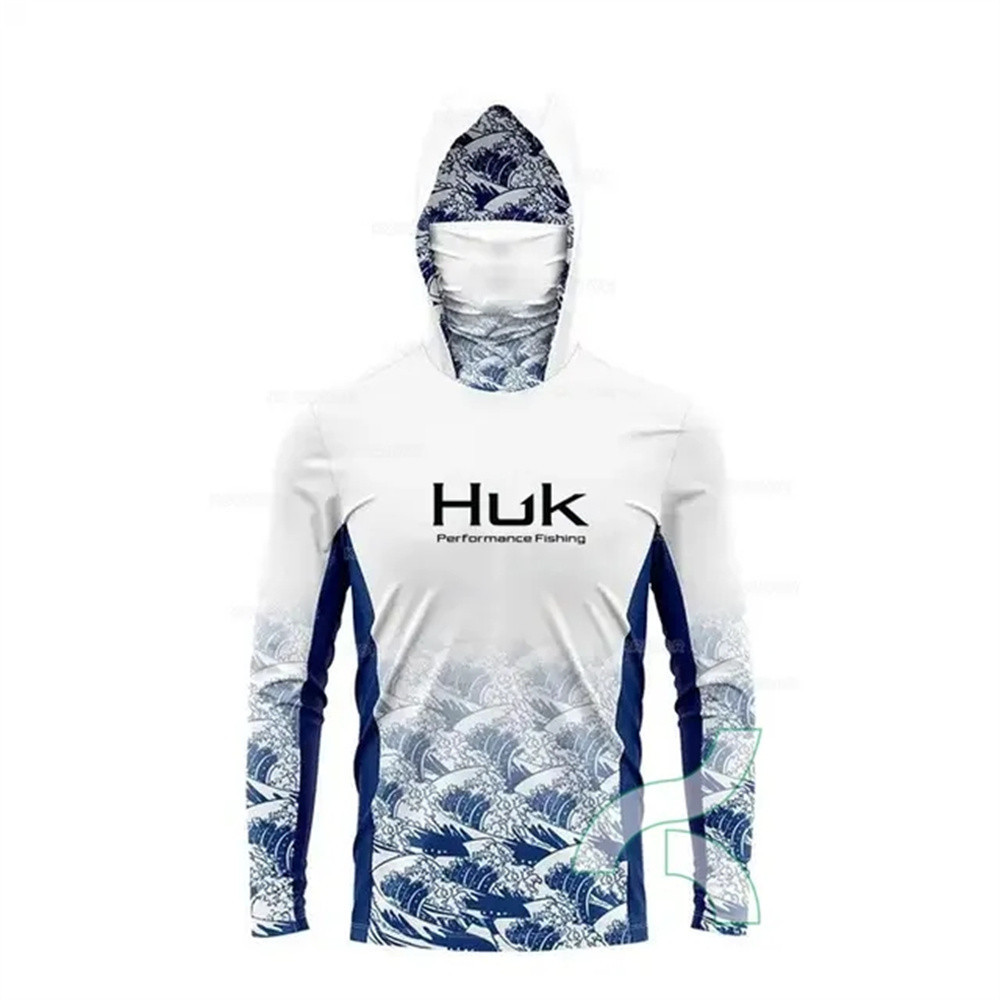 HUK Fishing Shirt Performance Long Sleeve Fishing Hooded Shirt Men