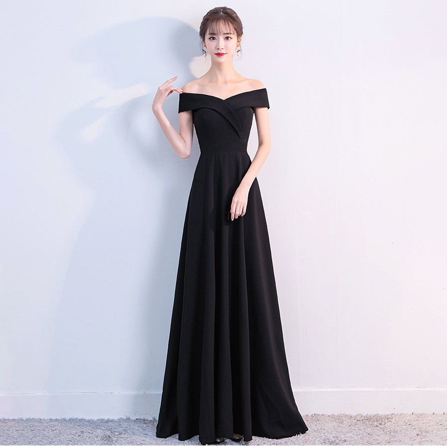 1328 Evening Dress Female 2018 New Style Banquet Black Party Dress Sexy One Shoulder Long Dress End Shopee Singapore