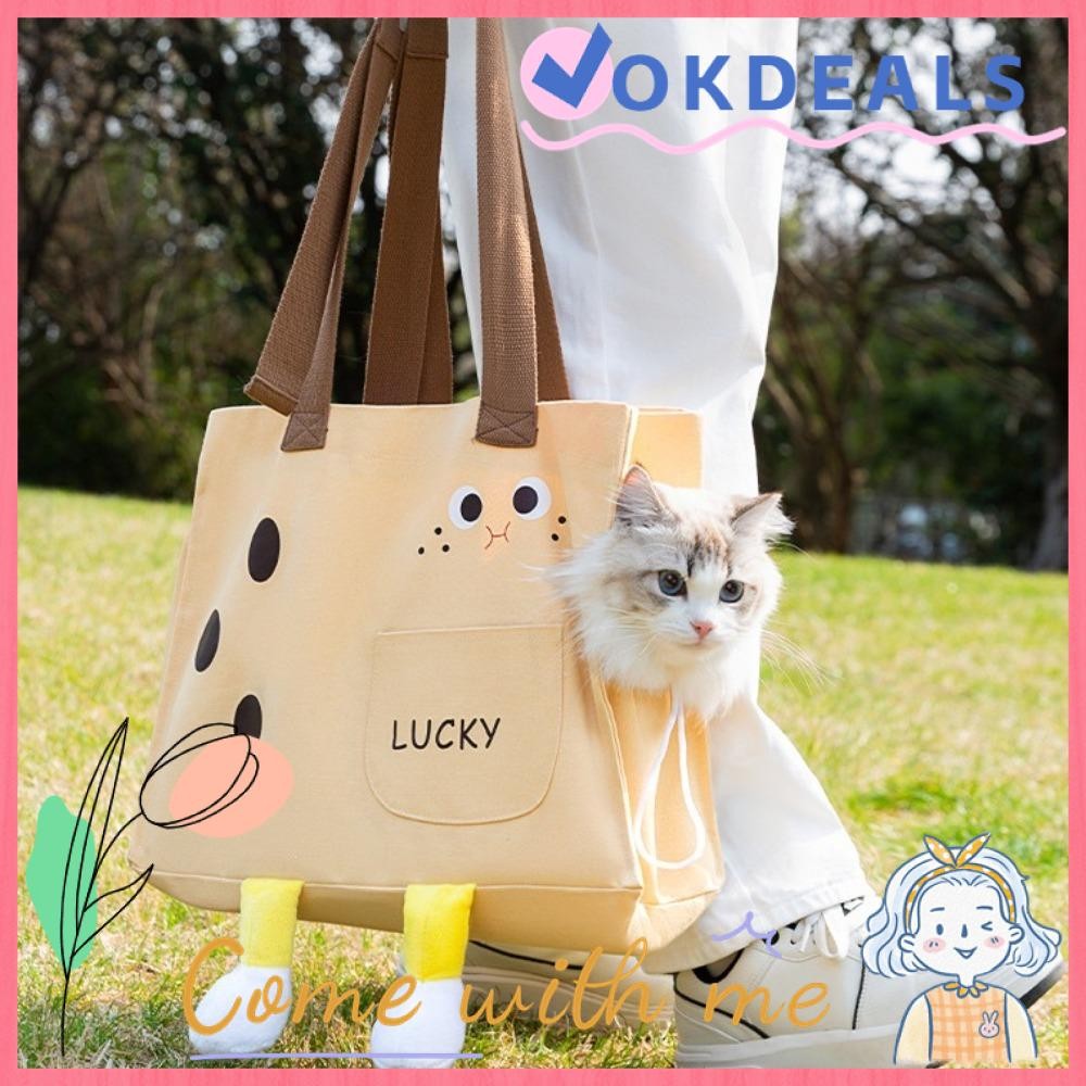 OKDEAL Canvas Crossbody Bag Cute Styling Large Capacity Cat Dog Carrier Bag Trendy Solid Color Square Shape Breathe Freely Outgoing Travel Bag Shopee Singapore