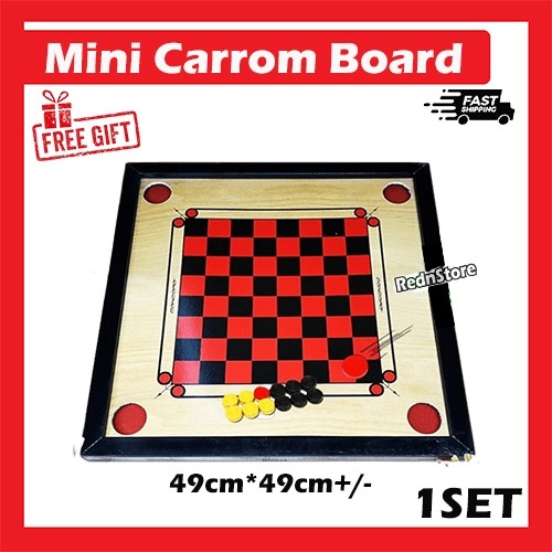 【Free Gift】2IN1 Mini Carrom Board & Draught Set Middle Size Set Papan ...
