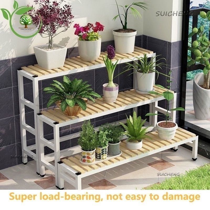 SUICHENG Flower Rack Anti-corrosion Solid Wood Flower Rack Plant Home ...