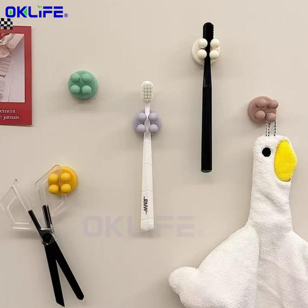 Bathroom Toothbrush Razor Sticky Hook Nail-Free Silicone Non-Marking Office Hook Creative Household Toothbrush view 6