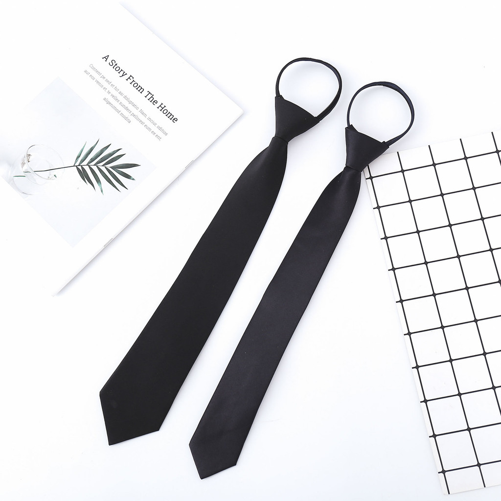 Ready Stock Tie Good Student Black Zipper OnePull Tie Solid Color