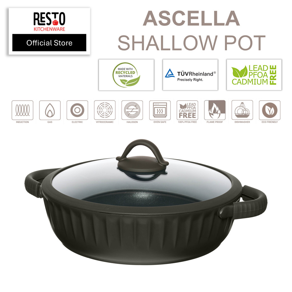 Resto Kitchenware 94006 Ascella Shallow Pot With Lid Diameter=28CM H=7 ...