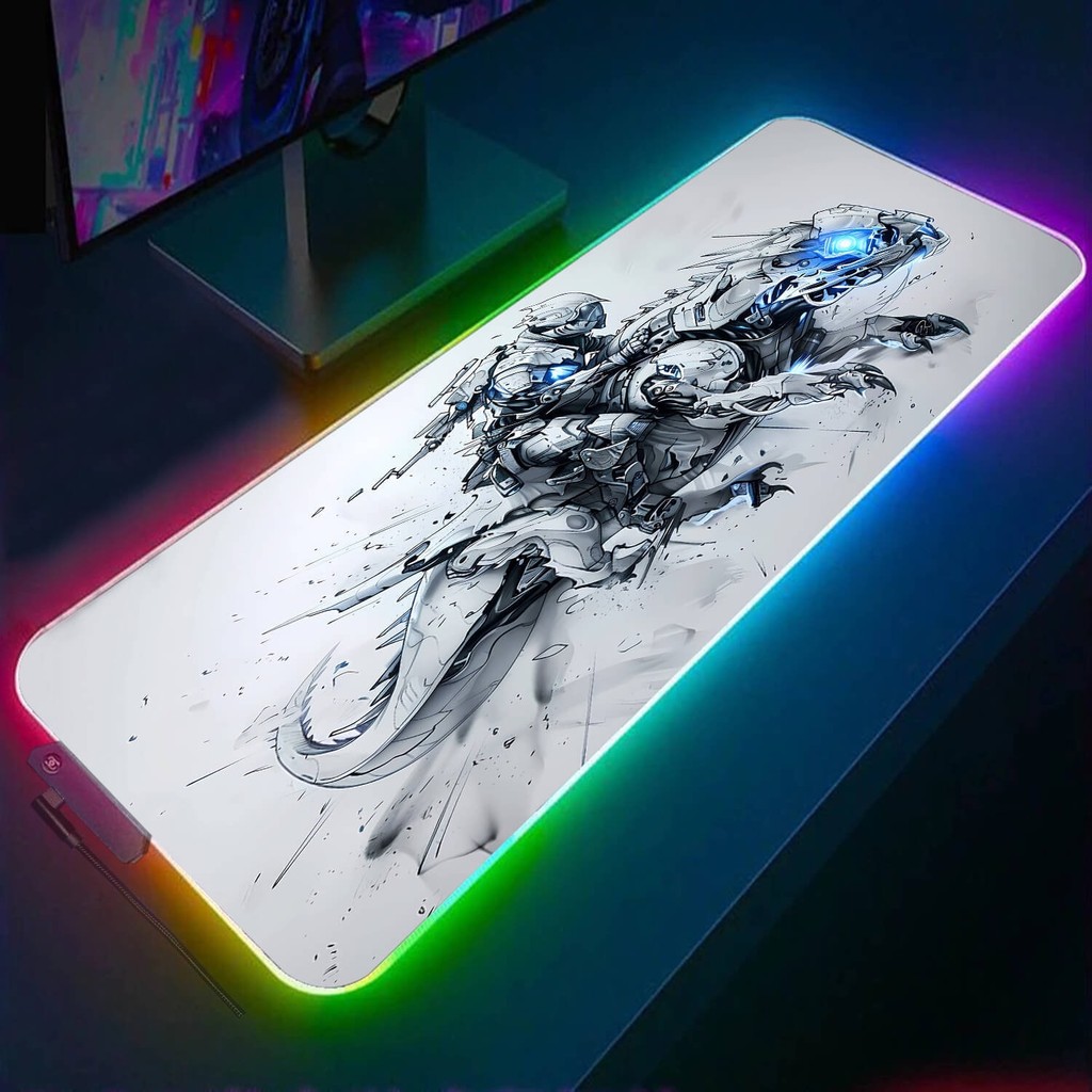 Robot Wolf Gaming Mouse Pad, Cyberpunk Style Soldiers Desk Pad Large ...