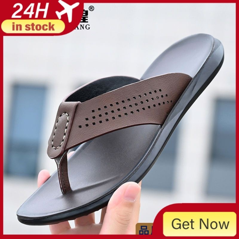 48h Shipping genuine leather flip flops men s slippers 2022 new