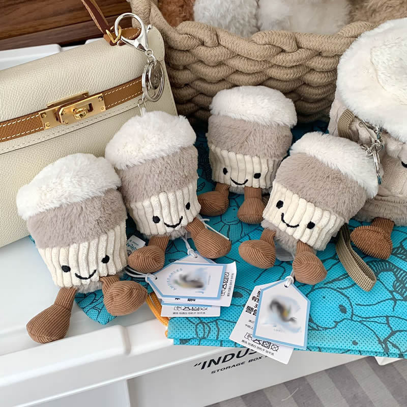 JELLYCAT Amuseables Coffee-To-Go Bag Charm Cute Plush Pendant Keychain